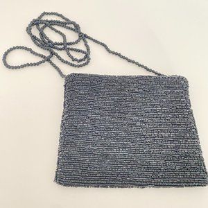 Ann Taylor Beaded Purse Cross Body Snap Closure Black